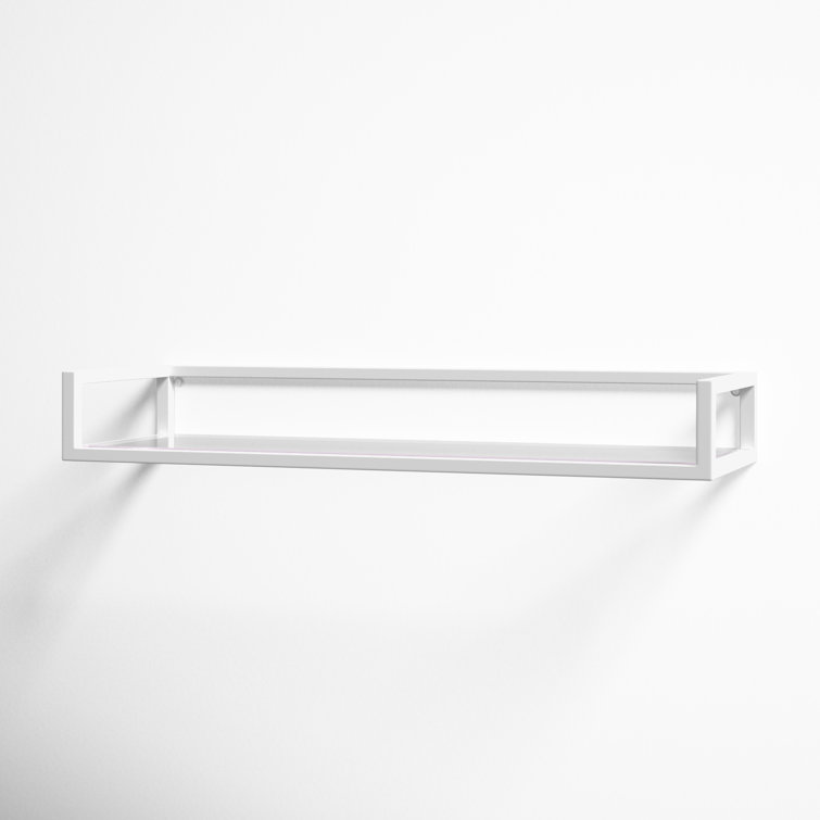 White Glass Rectangular Wall Shelf with Metal Frame