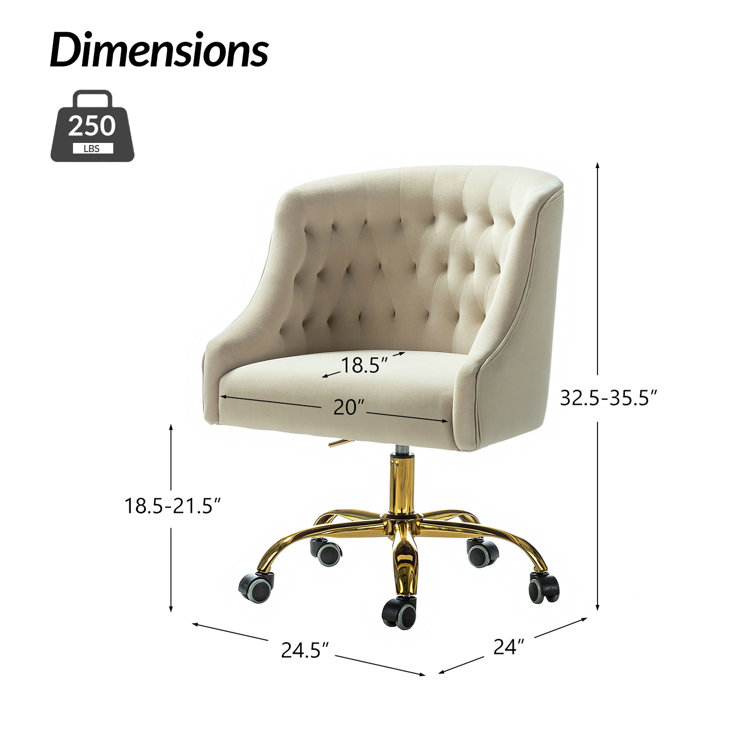 Tan Velvet Button-Tufted Swivel Task Chair with Gold Base