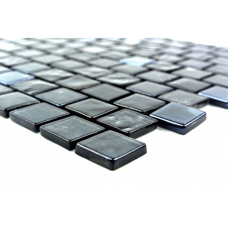 Landscape Black Glossy Glass Mosaic Tile for Kitchens and Bathrooms