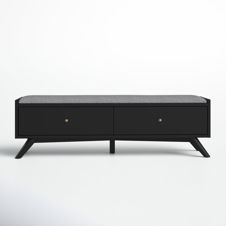 Williams 59'' Black Upholstered Storage Bench with Drawers