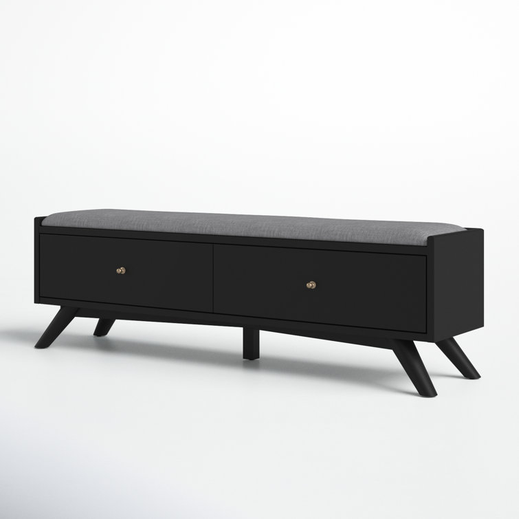 Williams 59'' Black Upholstered Storage Bench with Drawers