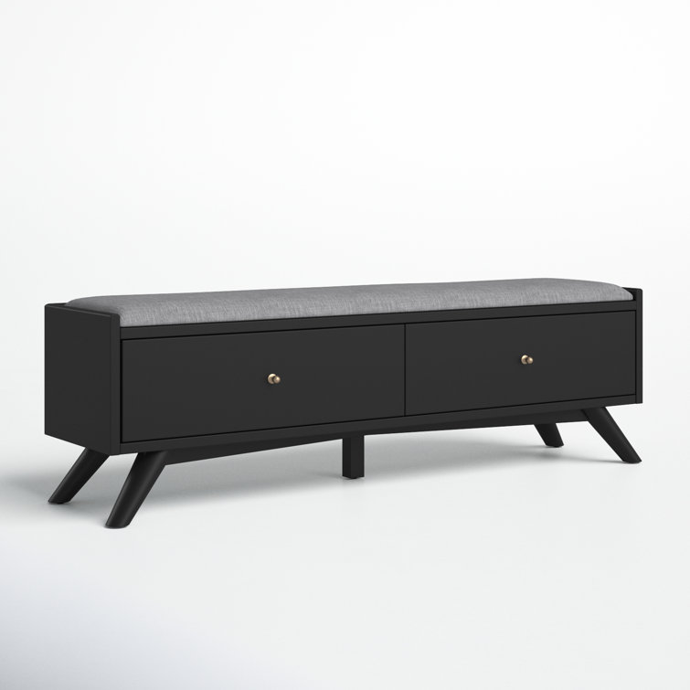 Williams 59'' Black Upholstered Storage Bench with Drawers