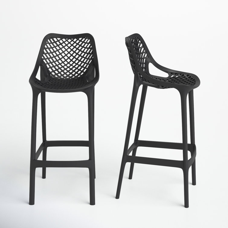 Black Plastic Outdoor Bar Stools with Footrest, Set of 2