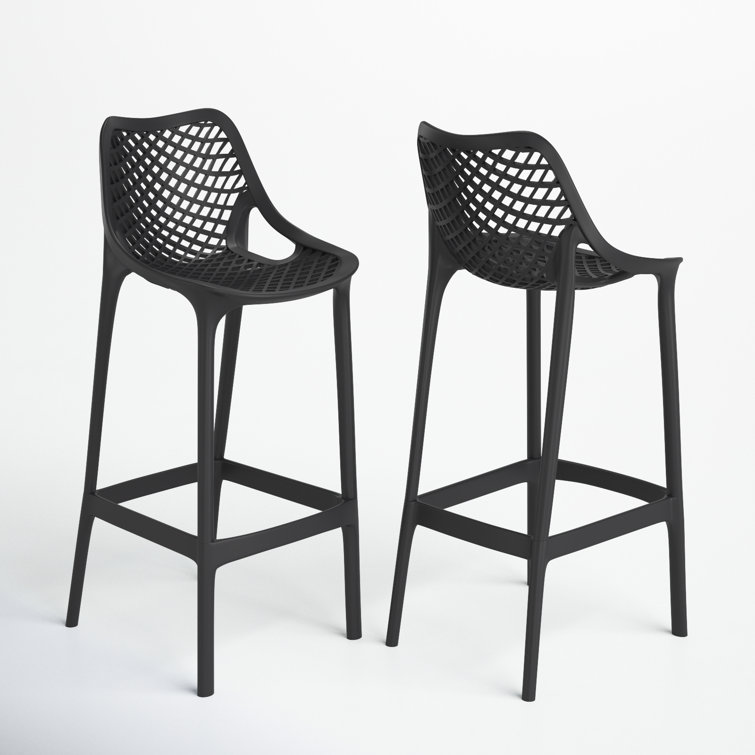 Black Plastic Outdoor Bar Stools with Footrest, Set of 2