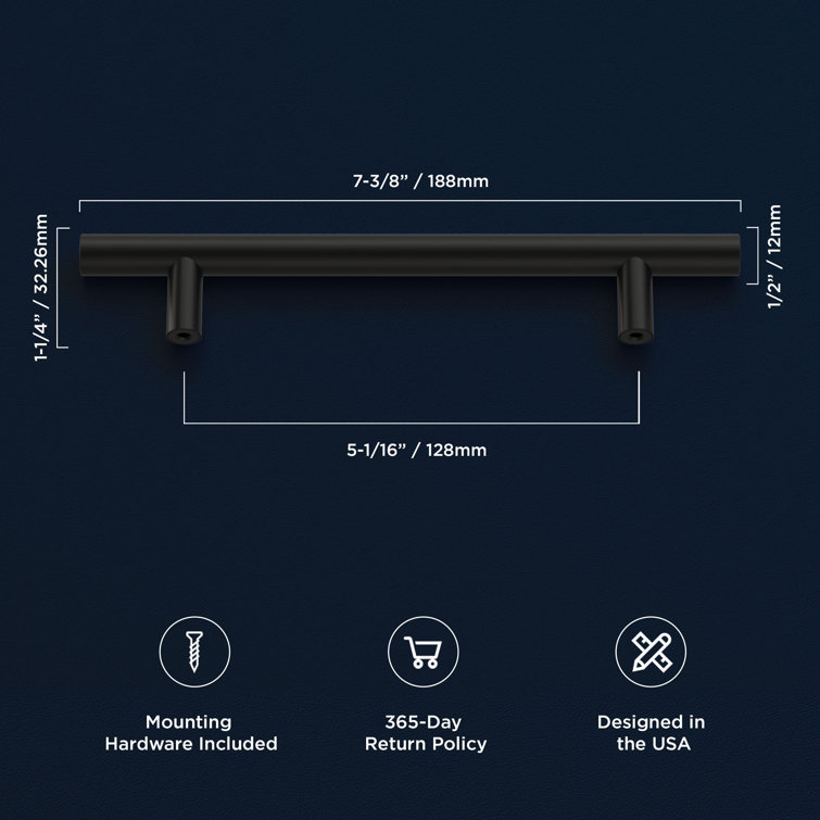 Matte Black Modern Bar Cabinet Pulls with Mounting Hardware