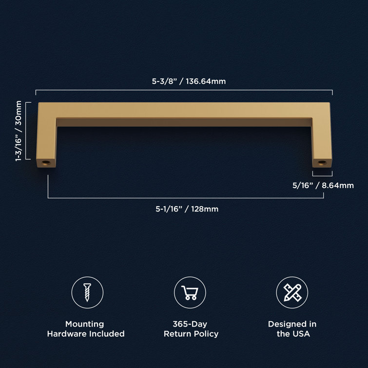 Brushed Brass Modern Bar Cabinet Handles with Mounting Hardware