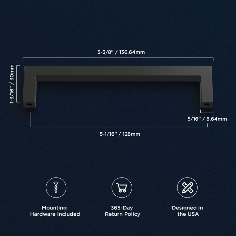 Matte Black Aluminum Modern Bar Drawer Pulls, 5-1/16" Center