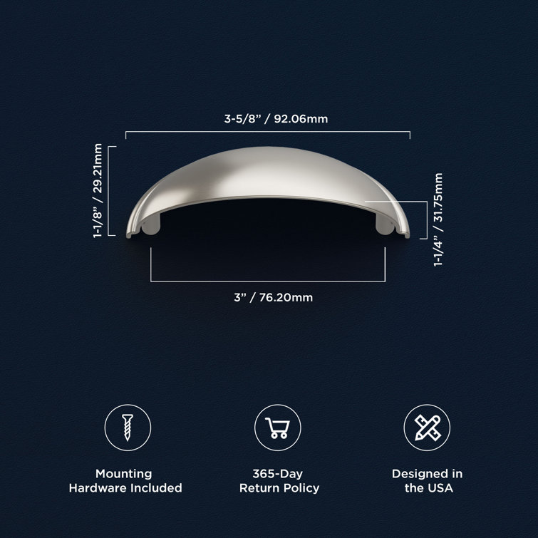 Satin Nickel Brushed Cup Drawer Pulls with Mounting Hardware
