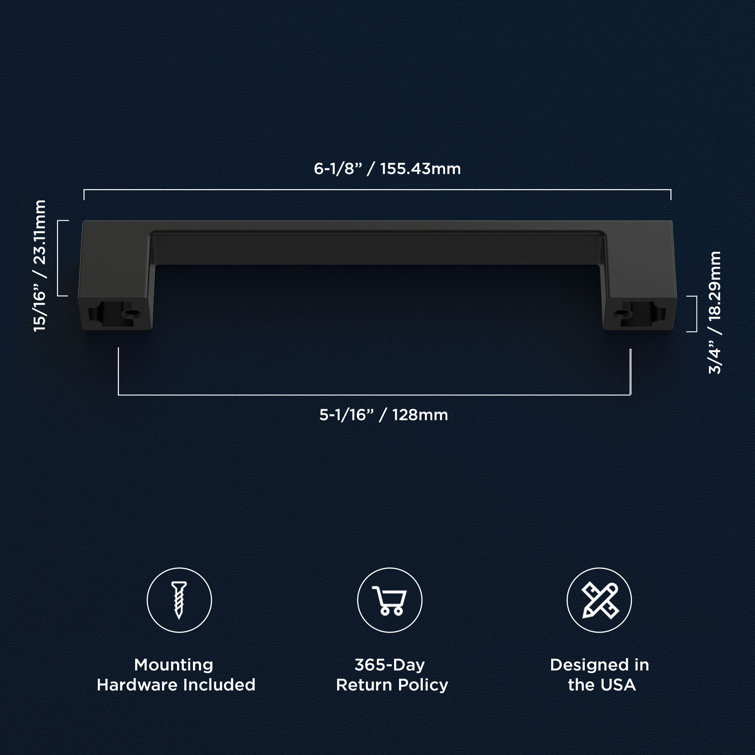 Matte Black Aluminum Modern Bar Pulls with Mounting Hardware, 5-1/16"