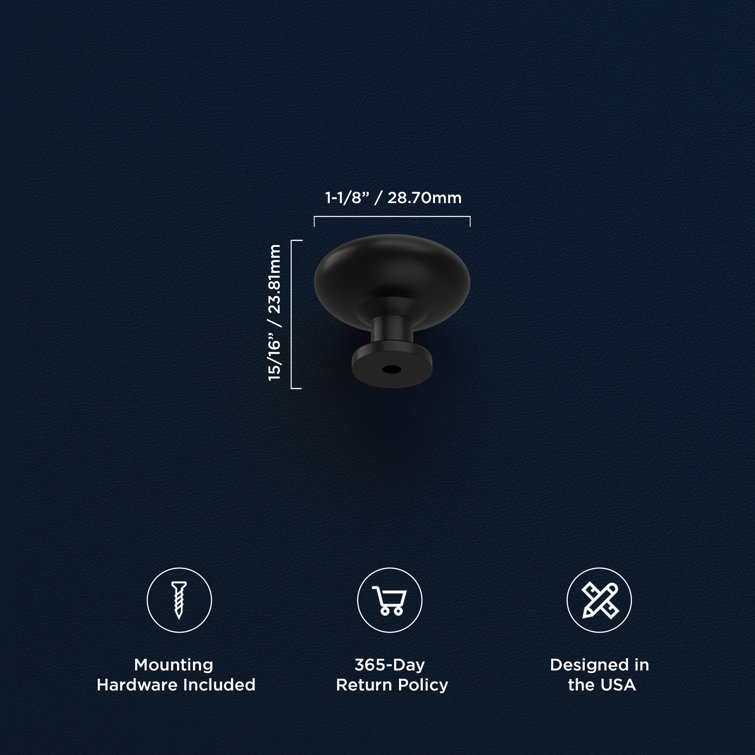 Matte Black Aluminum Round Cabinet Knob with Mounting Hardware