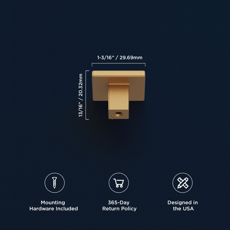 Brushed Brass Modern Square Cabinet Knob with Mounting Hardware