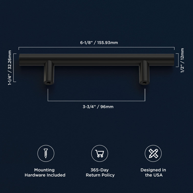 Matte Black Aluminum Bar Pulls with Mounting Hardware, 3-3/4 Inch
