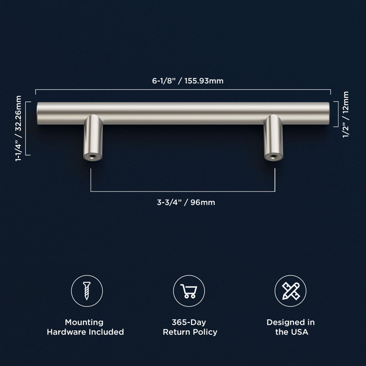 Satin Nickel Modern Bar Pulls with Mounting Hardware