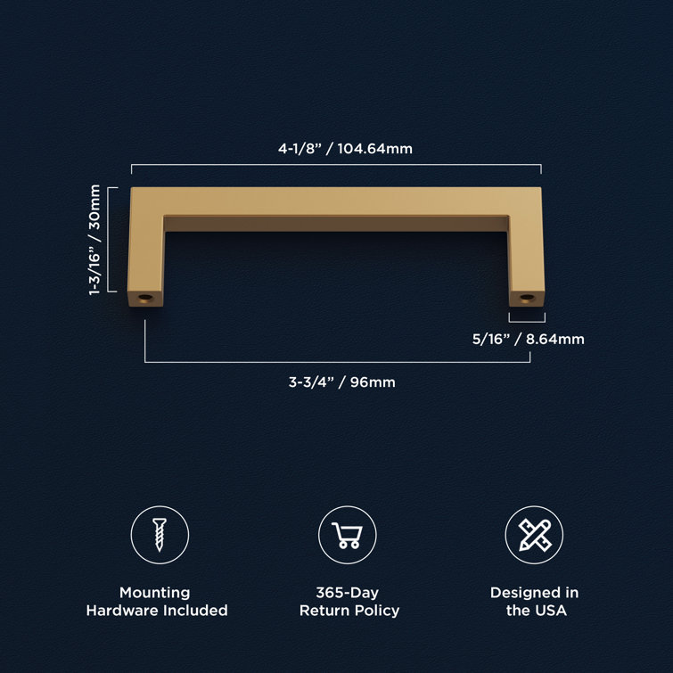 Brushed Brass Modern Bar Cabinet Drawer Pulls, 3-3/4"