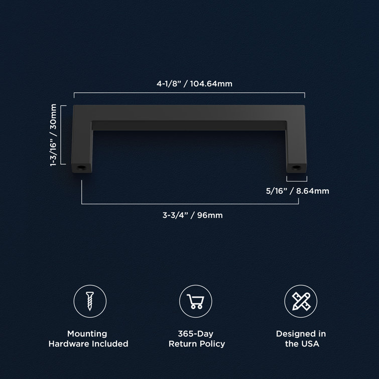 Matte Black Aluminum 3-3/4" Modern Bar Pulls with Mounting Hardware