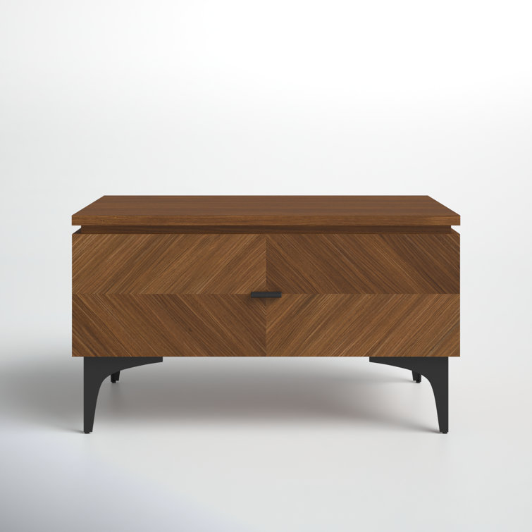 Walnut Veneer Rectangular Nightstand with Black Metal Handle