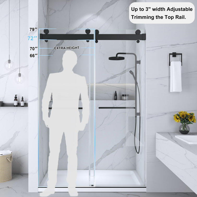 Matte Black Frameless Double Sliding Shower Door with Handles