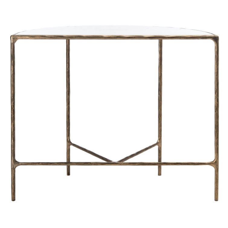 Aristocratic Airy Glamour 36'' Demilune Brass & White Marble Console Table