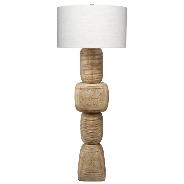 Natural Bleached Wood Floor Lamp with Linen Shade