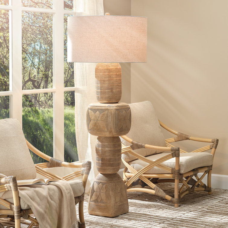 Natural Bleached Wood Floor Lamp with Linen Shade