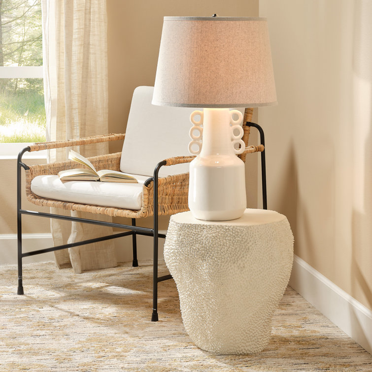 Cream White Textured Round Glass Outdoor End Table