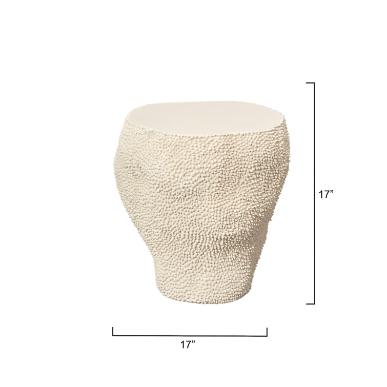 Cream White Textured Round Glass Outdoor End Table