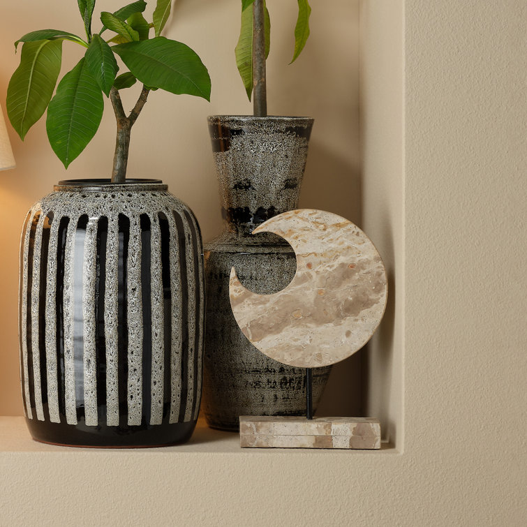 Cream Marble Crescent Accent Sculpture with Metal Stand