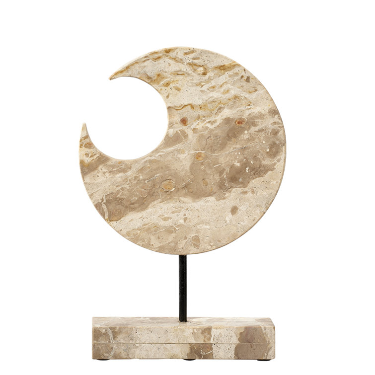 Cream Marble Crescent Accent Sculpture with Metal Stand
