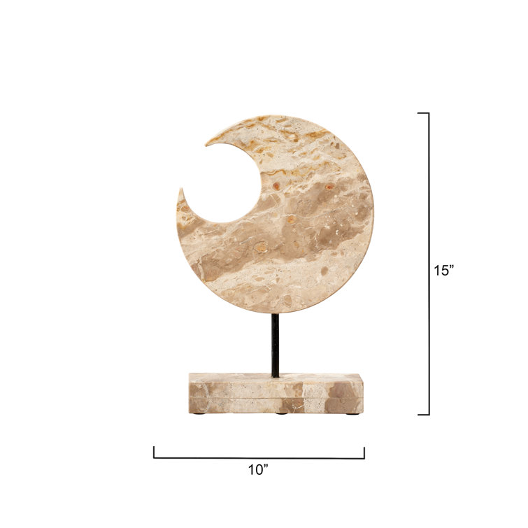 Cream Marble Crescent Accent Sculpture with Metal Stand