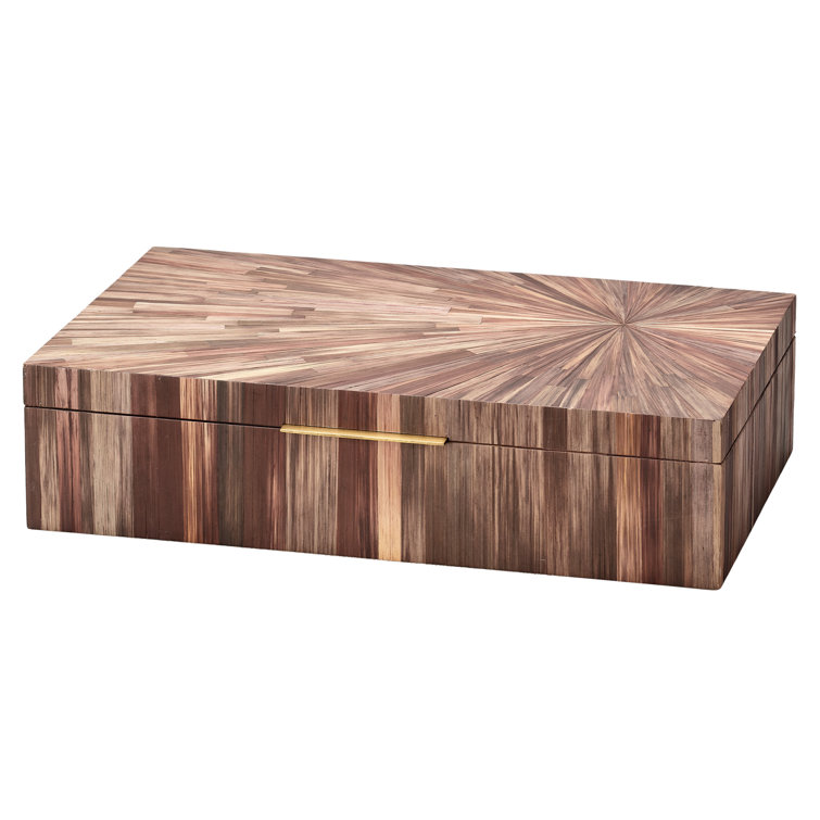 Brown Palm Marquetry Decorative Box with Chambray Lining