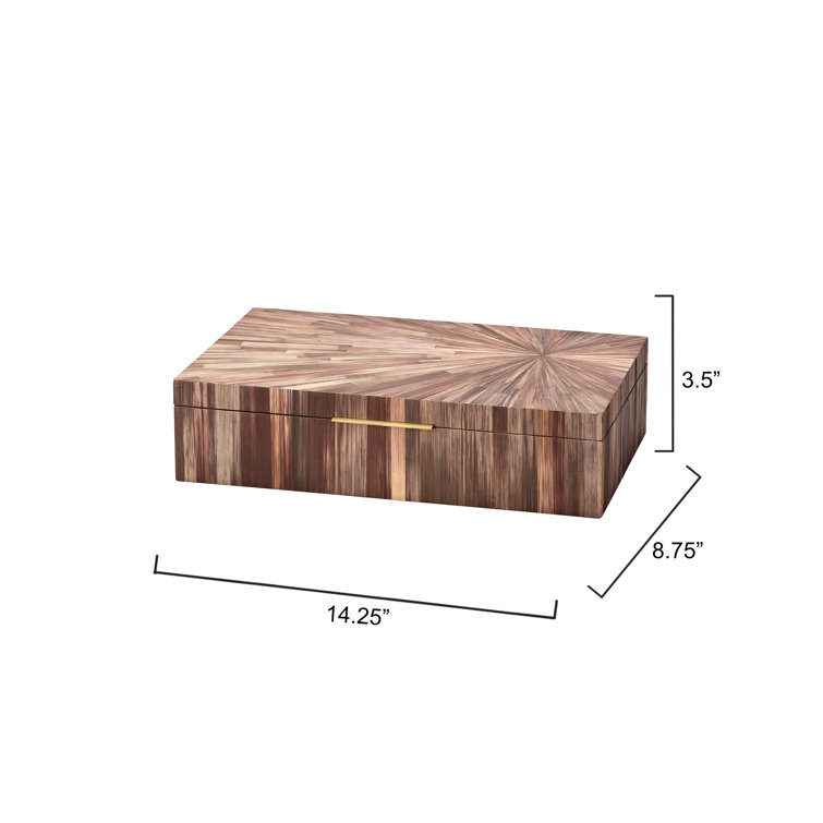 Brown Palm Marquetry Decorative Box with Chambray Lining