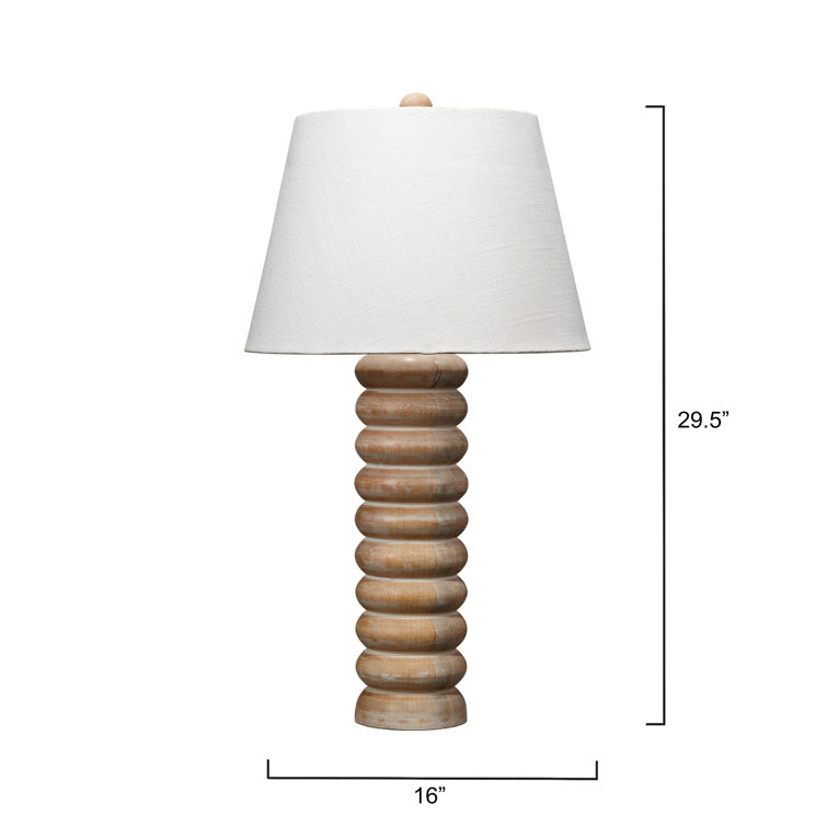 Natural Bleached Wood Beaded Table Lamp with Linen Shade