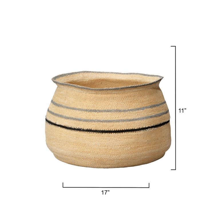 Handwoven Natural Seagrass Decorative Basket with Stripes