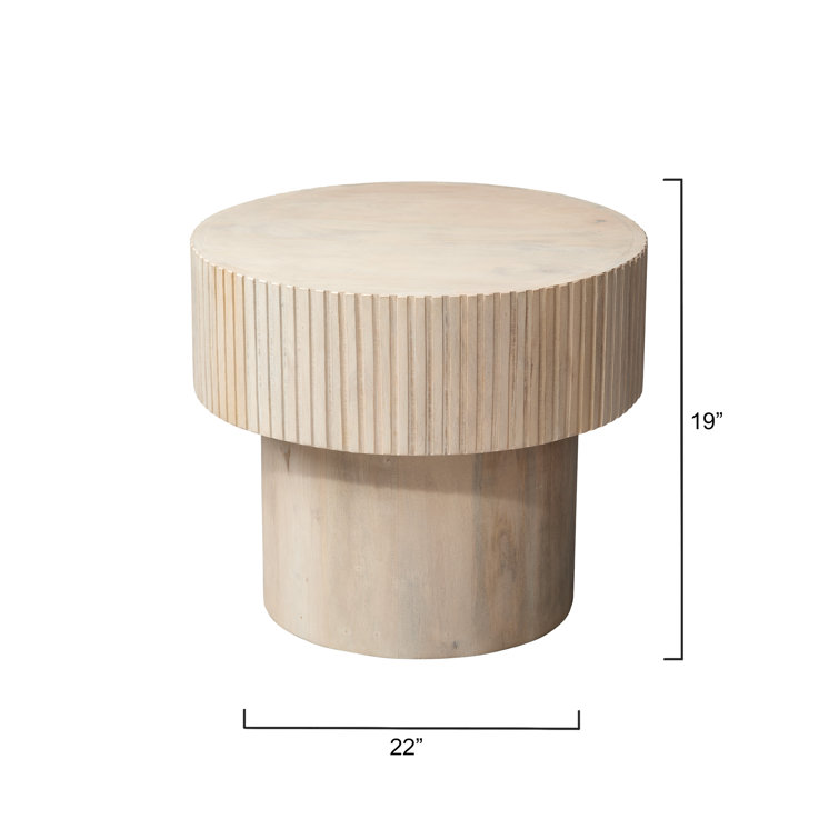 Round White Textured Mango Wood End Table