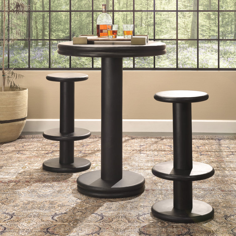 Black Mango Wood Hand-Carved Bar Stool
