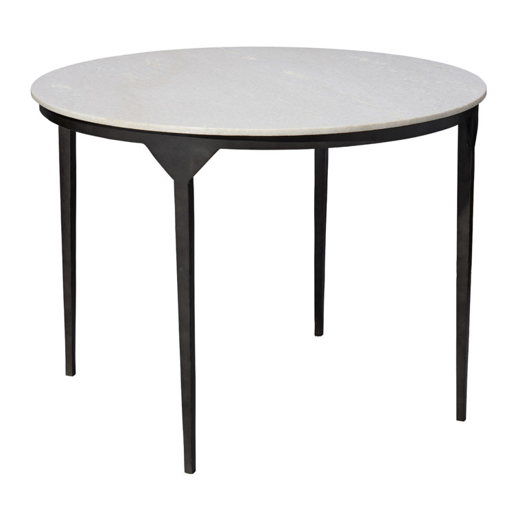 Round White Marble and Black Iron Dining Table for Four