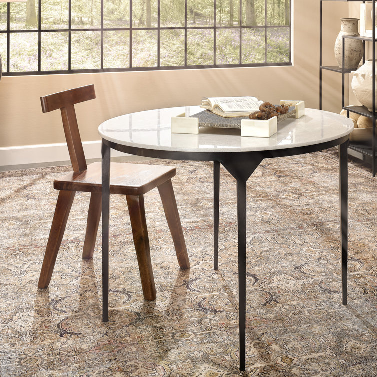 Round White Marble and Black Iron Dining Table for Four