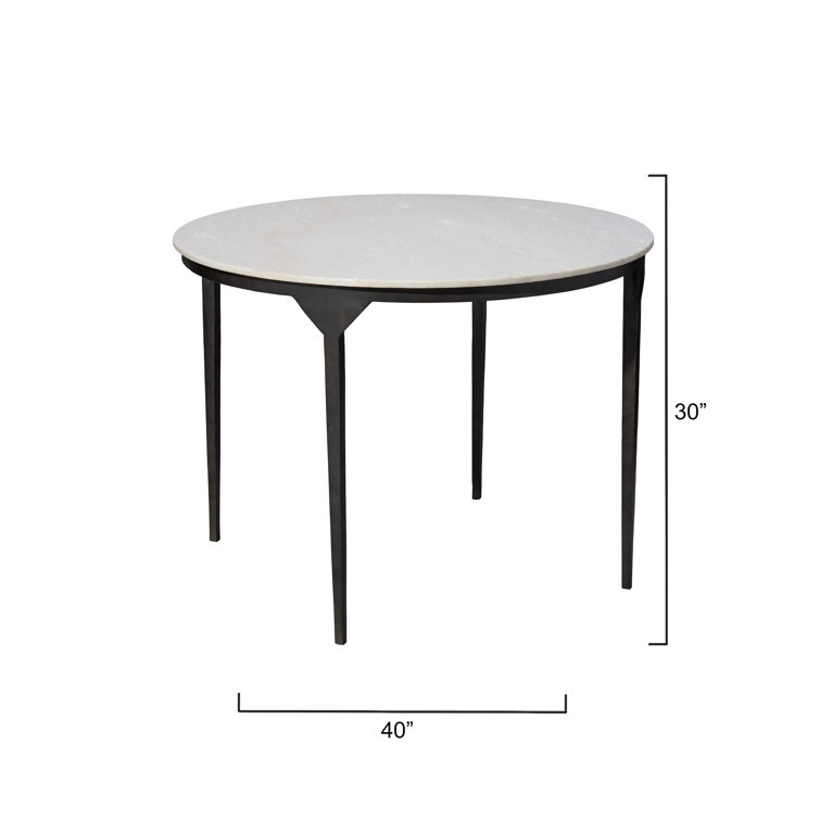 Round White Marble and Black Iron Dining Table for Four