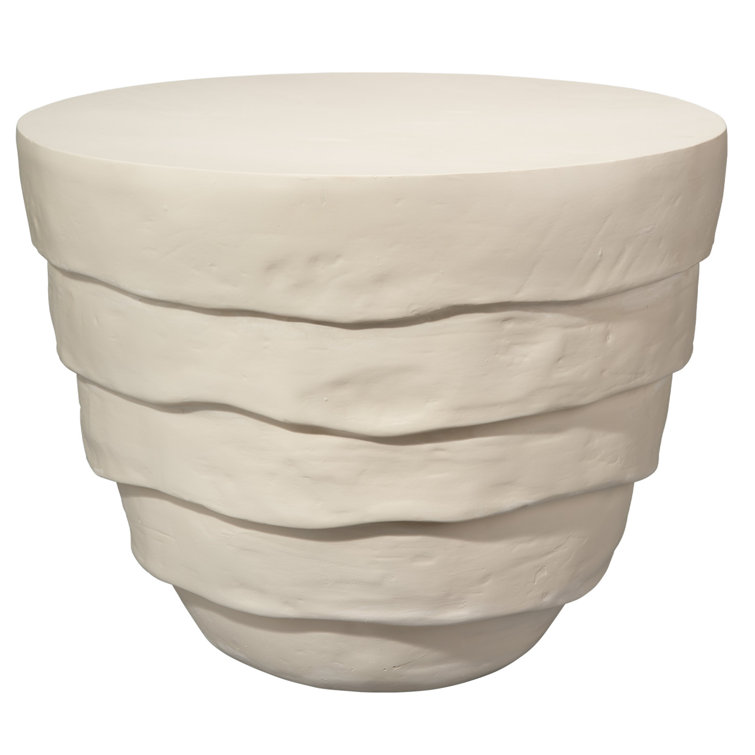 Cream White Round Metal and Glass Outdoor Side Table