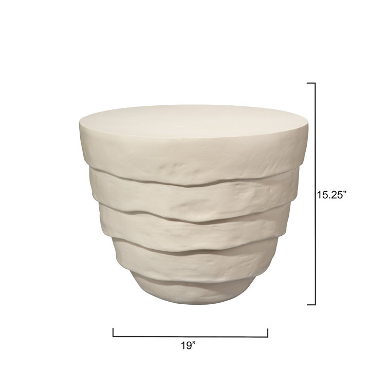 Cream White Round Metal and Glass Outdoor Side Table