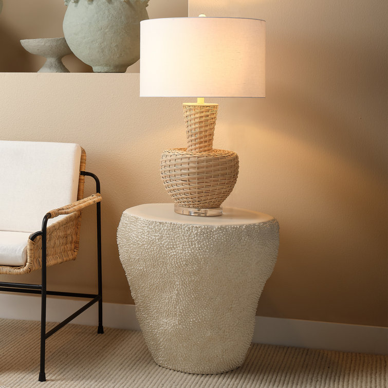 Cream White Textured Round Outdoor Side Table