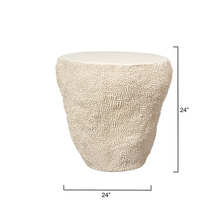 Cream White Textured Round Outdoor Side Table