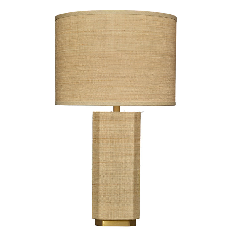 Natural Raffia Table Lamp with Brass Base and Drum Shade