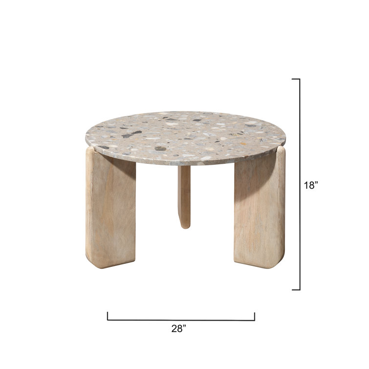Round Terrazzo Top Coffee Table with Mango Wood Legs