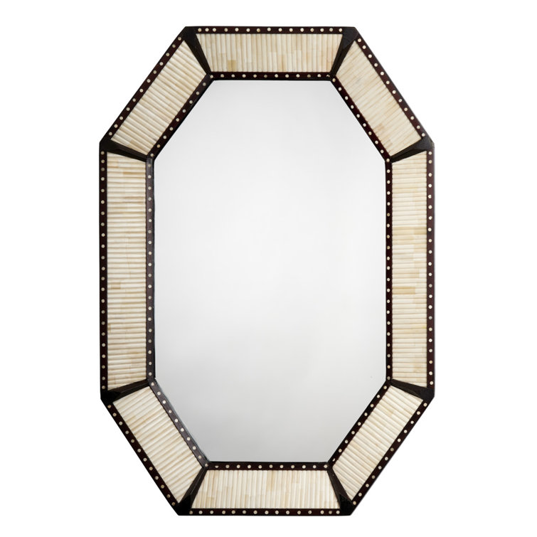 Octagonal Mango Wood and Bone Inlay Wall Mirror