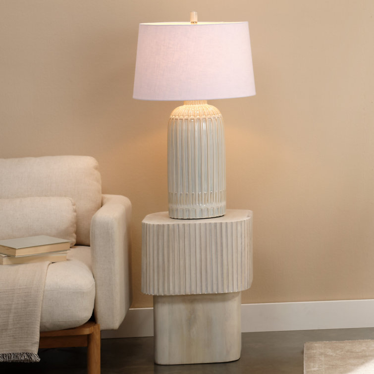 White Bleach Mango Wood Ribbed Square End Table