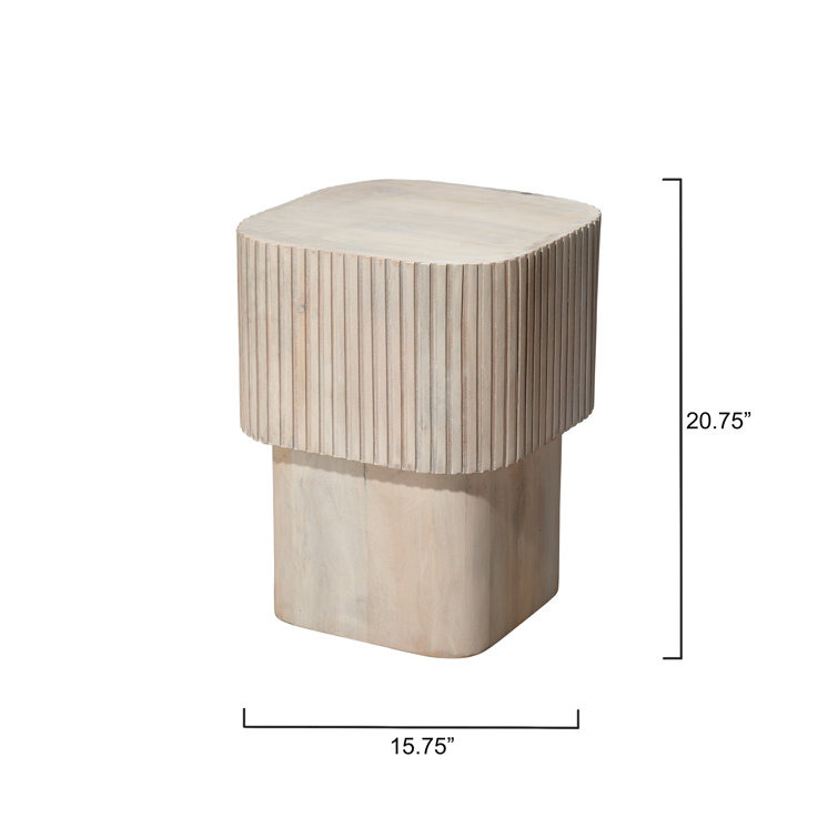 White Bleach Mango Wood Ribbed Square End Table