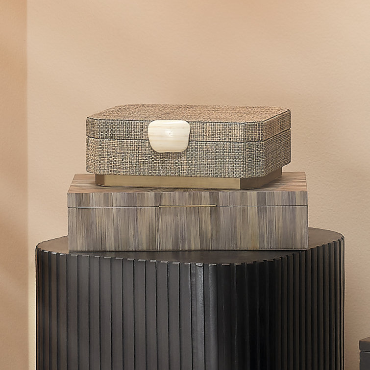 Gray Raffia and Ivory Bone Decorative Box