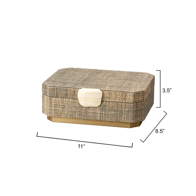 Gray Raffia and Ivory Bone Decorative Box