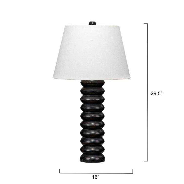 Black Mango Wood Beaded Table Lamp with Linen Shade